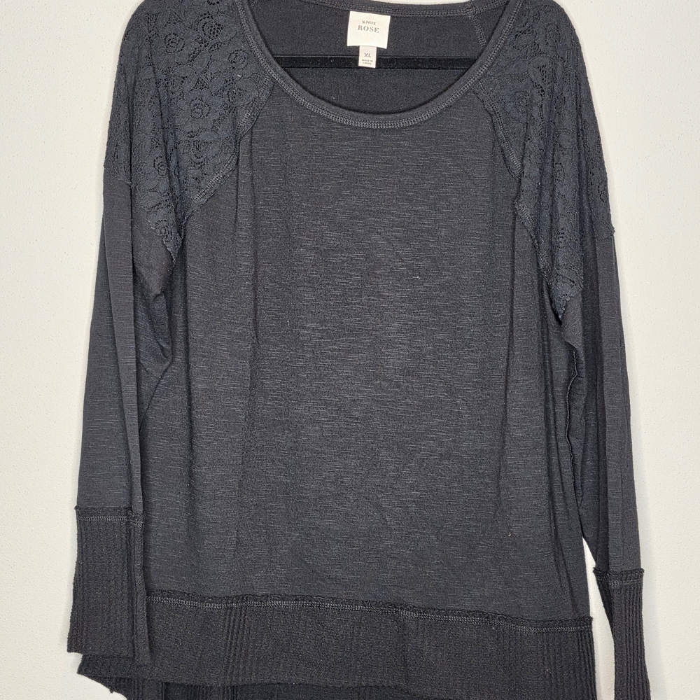Knox Rose Black Long Sleeve Top with Lace Details
